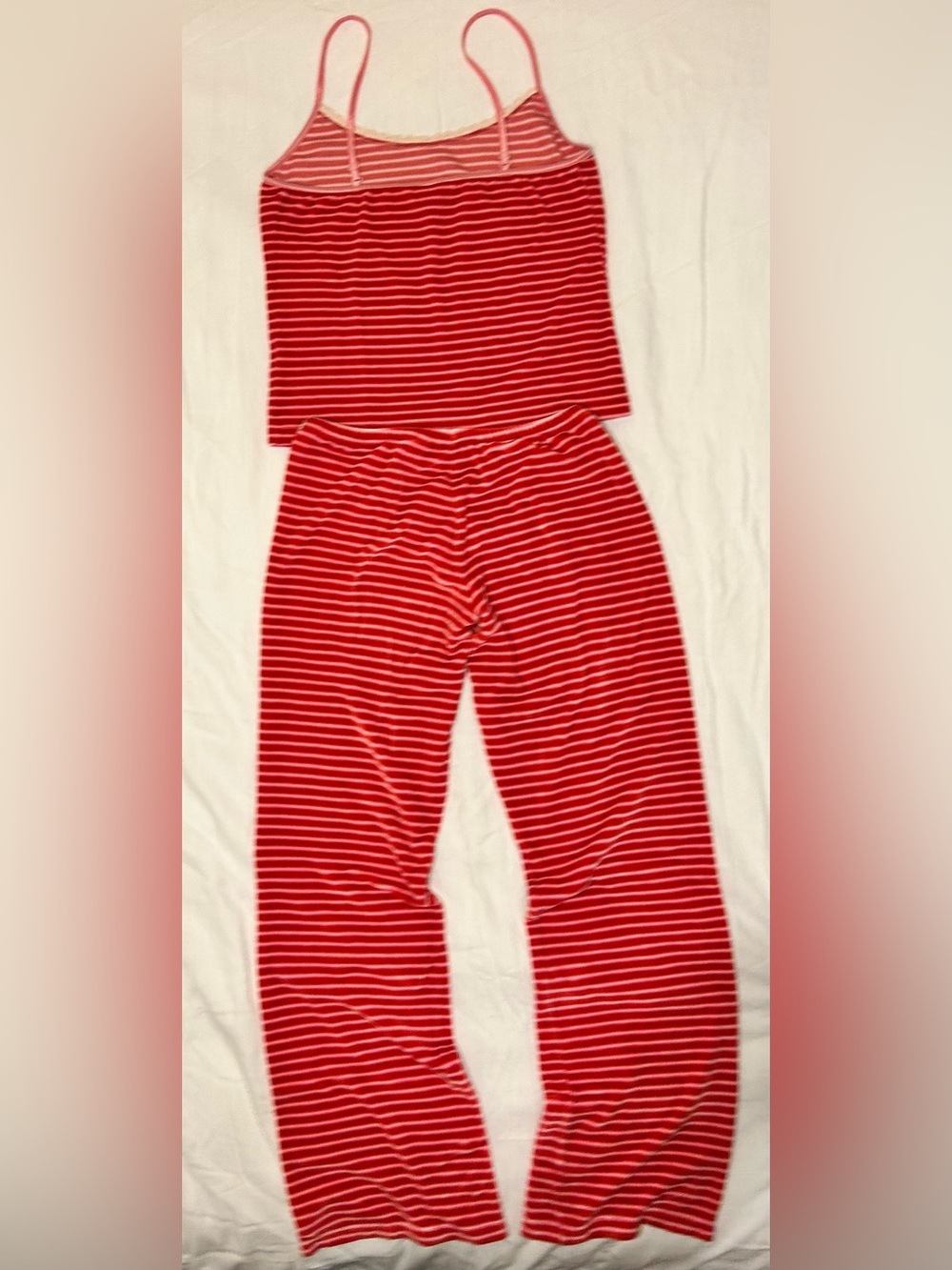 Victoria Secret Red Striped Lace-Trim Women's Camisole & Pant Pajama Set - Picture 3 of 14